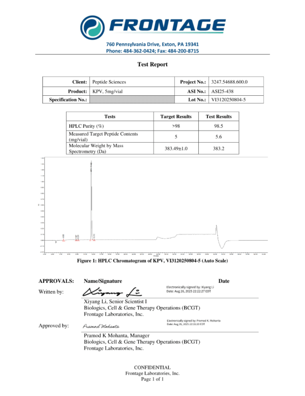 KPV Peptide  (Ac-KPV-NH2) 5mg
